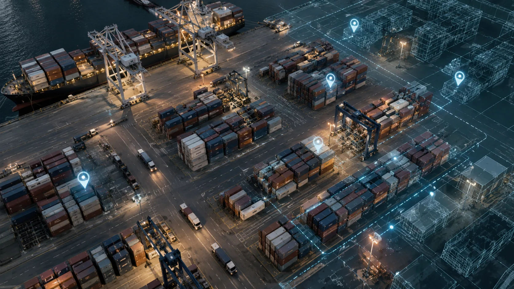 Mapa visual do pátio com a posição de cada container